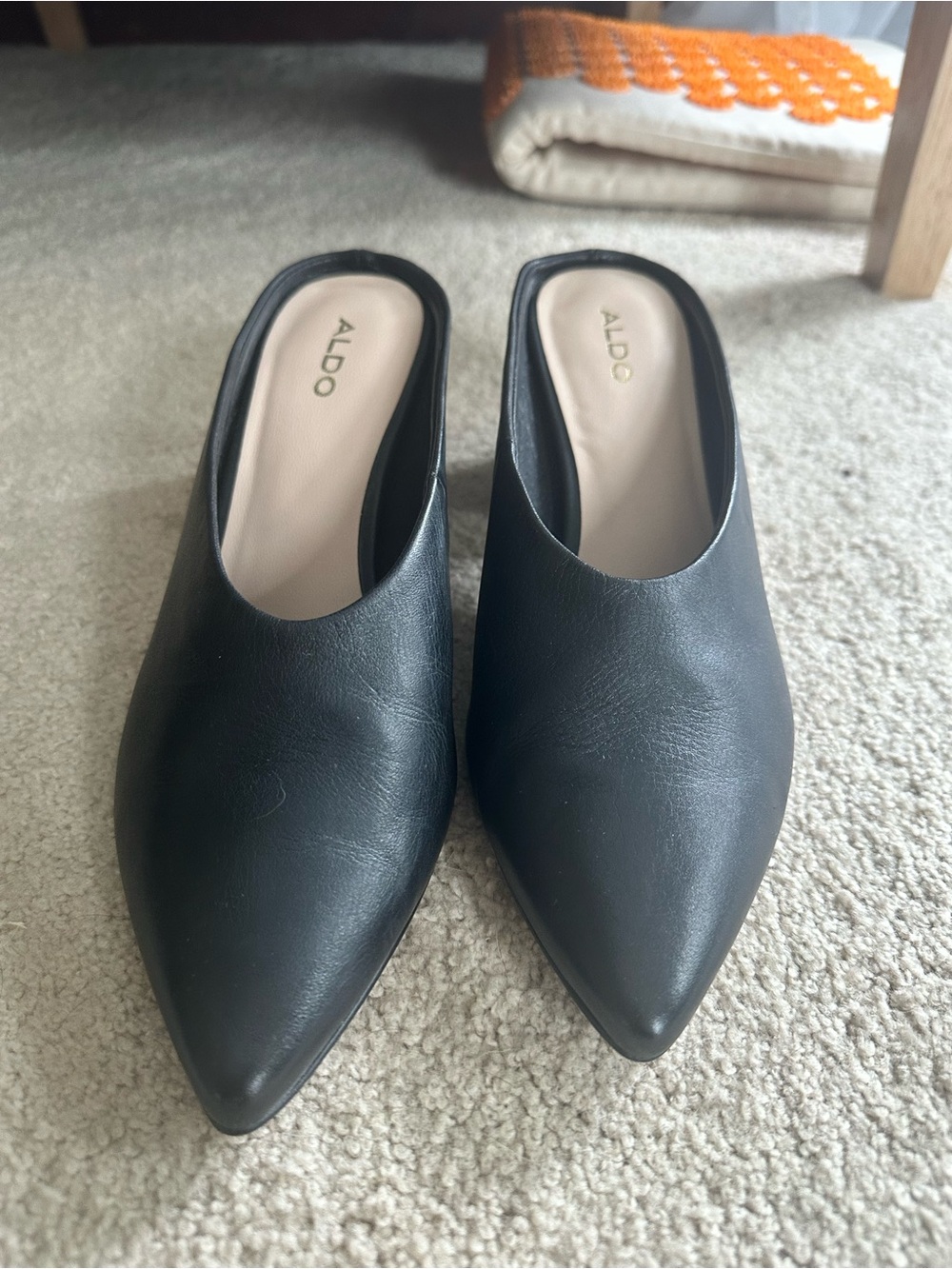 Aldo Black Pointed Toe Slip-On Mules